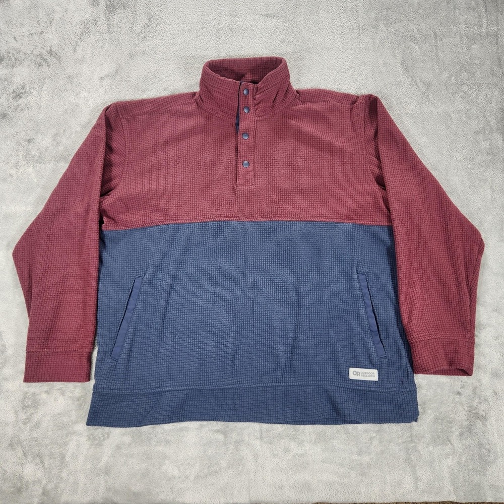 Outdoor Research‎ Sweatshirt Mens Large Red Blue Trail Mix Snap Fleece Pullover